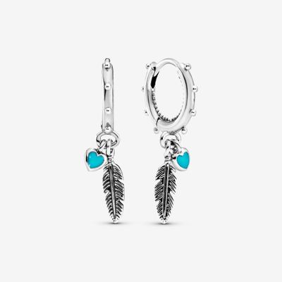 Créoles Cœurs et Plume Turquoise