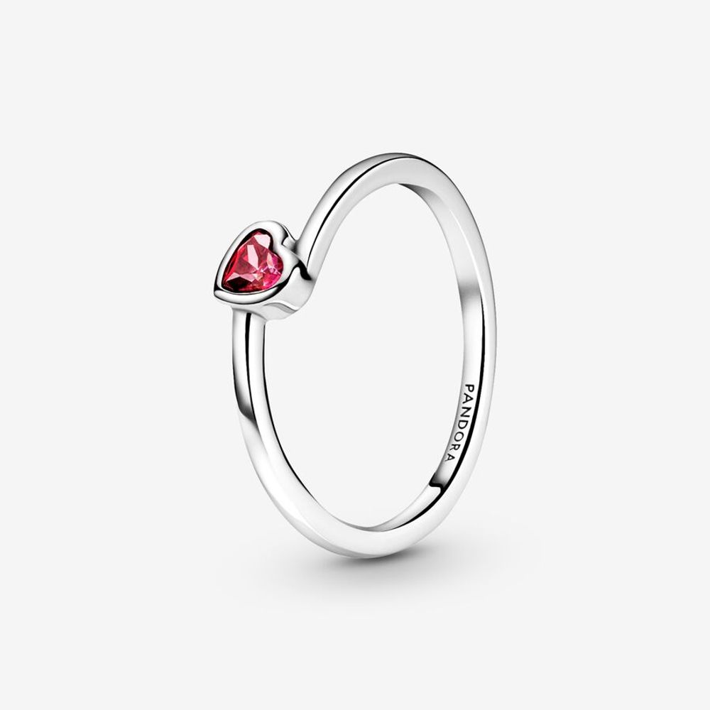 Bague Solitaire Cœur Incliné Rouge