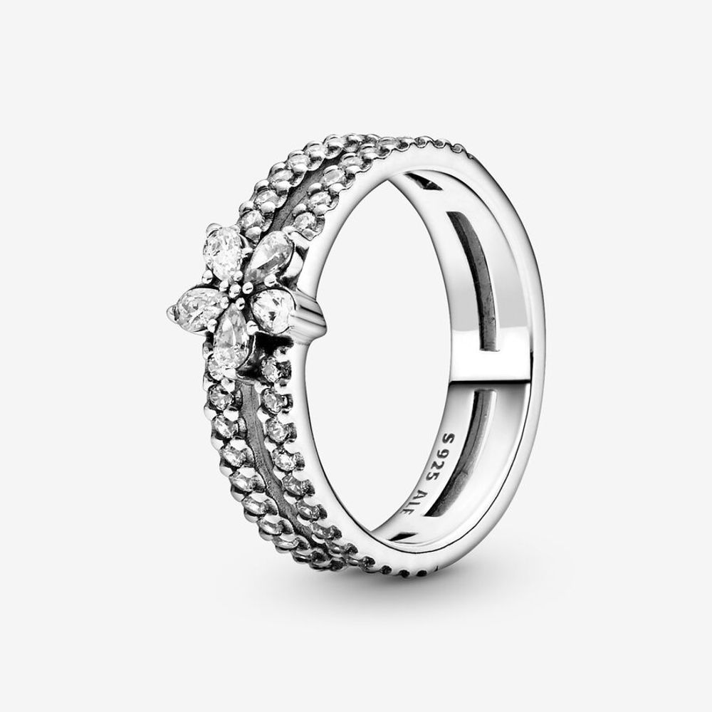 Bague Double Flocon de Neige Scintillant