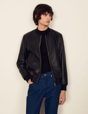 Blouson teddy en cuir lisse