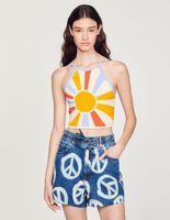 Short large en denim à motifs peace