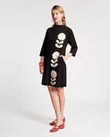 Annie Dress Posy Embroidery Merino Wool Black