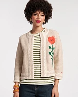 Border Flower Cardigan Wool Cashmere Natural