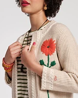 Border Flower Cardigan Wool Cashmere Natural