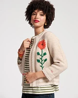 Border Flower Cardigan Wool Cashmere Natural