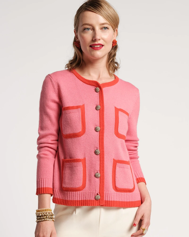 Pierre Cardigan Merino Colorblock Pink Orange