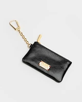 Bitsy Card Holder Key Chain Crinkled Leather Black