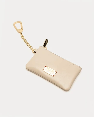 Bitsy Card HolderKey Chain Crinkled Leather Oyster