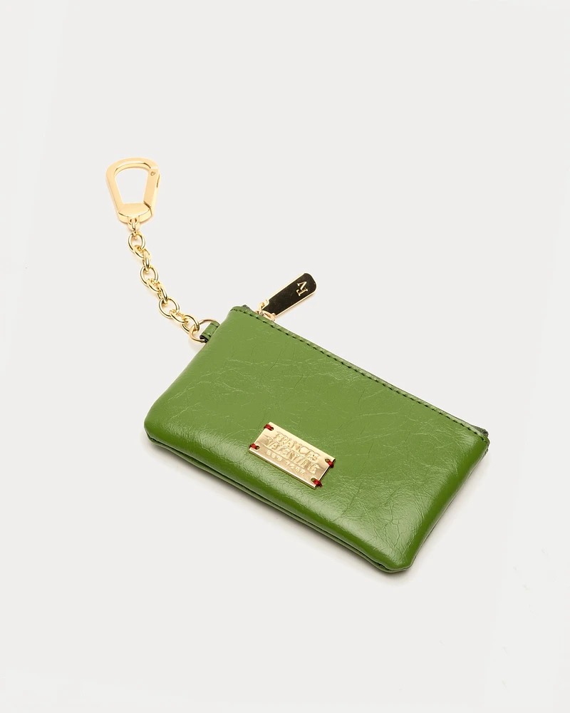 Card Holder with Key Chain Crinkled Leather Leather Green OS