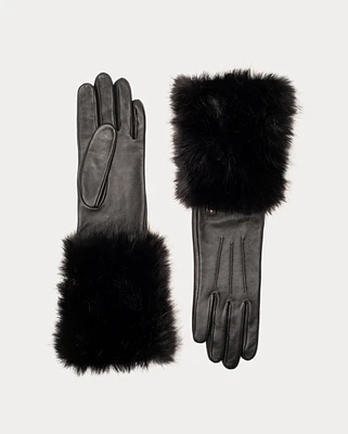 Faux Fur Cuff Leather Glove