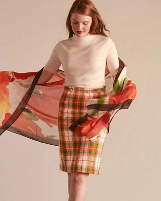 Pencil Skirt Wool Central Park Plaid Pink Green