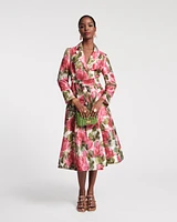 Lucille Dupioni Wrap Dress Pretty Peonies