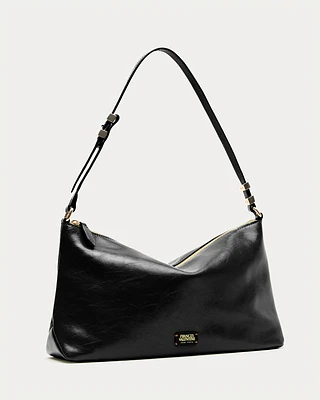 Large Freddie Shoulder Crinkled Leather Black