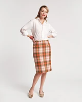 Wool Plaid Pencil Skirt