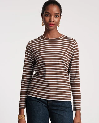 Long Sleeve Striped Tee Shirt Chocolate Light Blue