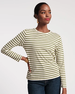 Long Sleeve Striped Tee Shirt Oyster Green