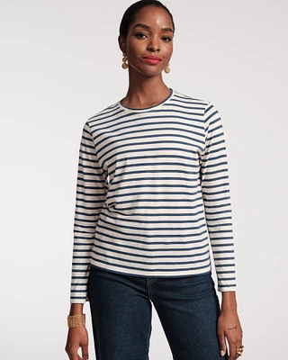 Long Sleeve Striped Tee Shirt Oyster Navy