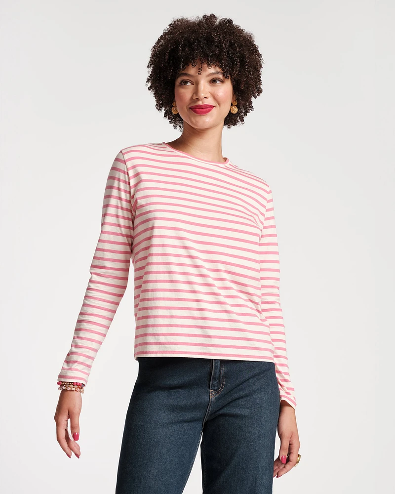 Long Sleeve Striped Tee Shirt Oyster Pink