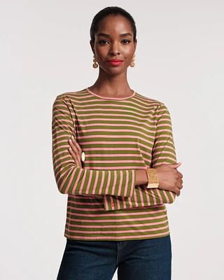 Long Sleeve Striped Tee Shirt Green/Pink