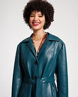 Chelsea Trench Coat Faux Leather Teal