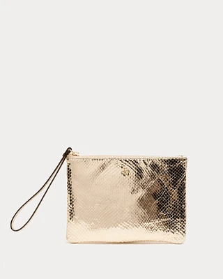 Wristlet Snake Embossed Leather Platino