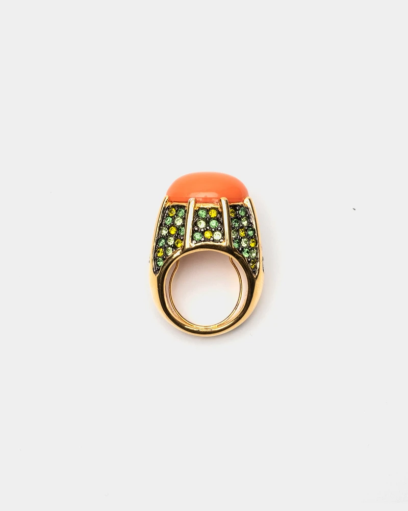 Domed Cabochon Ring Coral Green