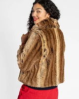 Short Faux Fur Jacket Chevron Stripe