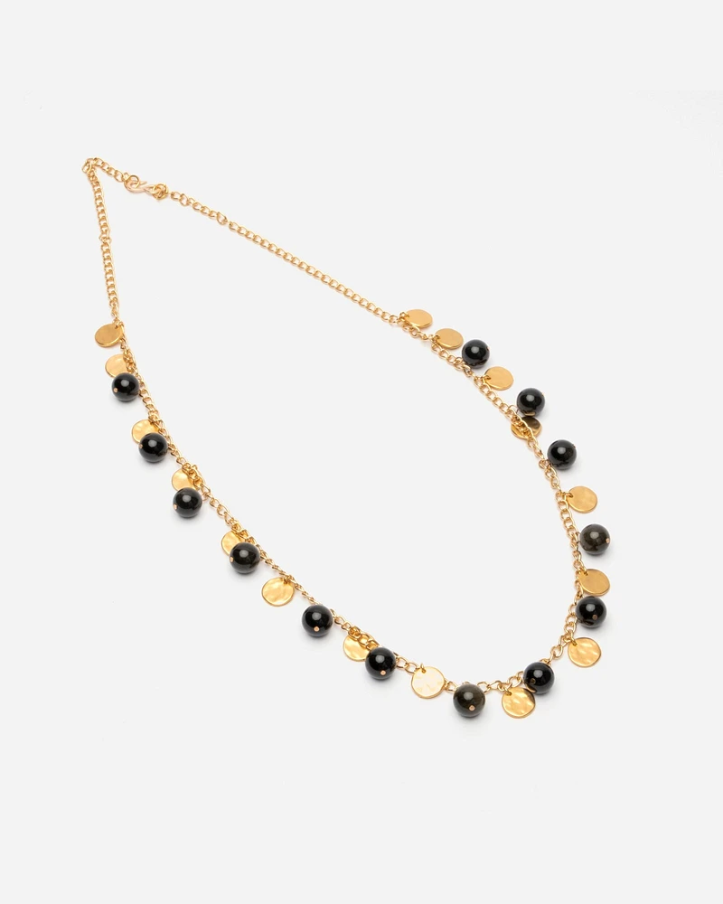 Black Bead Shilling Necklace