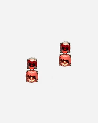 Dual Gem Drop Earrings Red