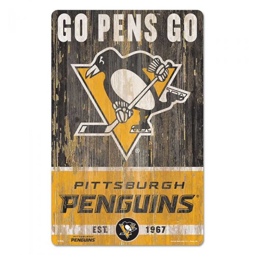 Pittsburgh Penguins Slogan Wood Sign 11" x 17" 1/4" Thick