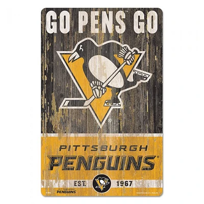 Pittsburgh Penguins Slogan Wood Sign 11" x 17" 1/4" Thick