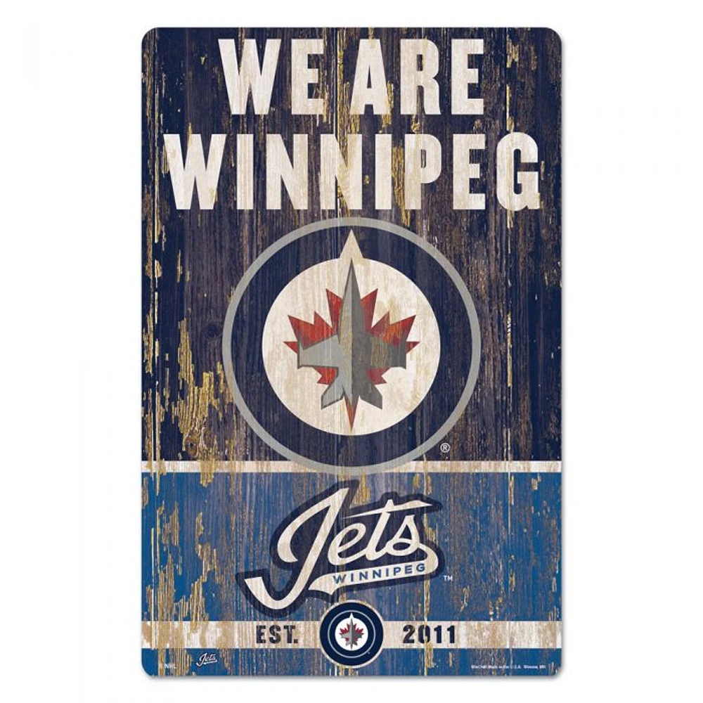 Winnipeg Jets Slogan Wood Sign 11" x 17" 1/4" Thick