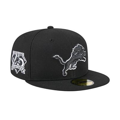 Detroit Lions Black on with White Outline and Patch Evergreen 59Fifty