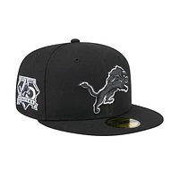 Detroit Lions Black on with White Outline and Patch Evergreen 59Fifty