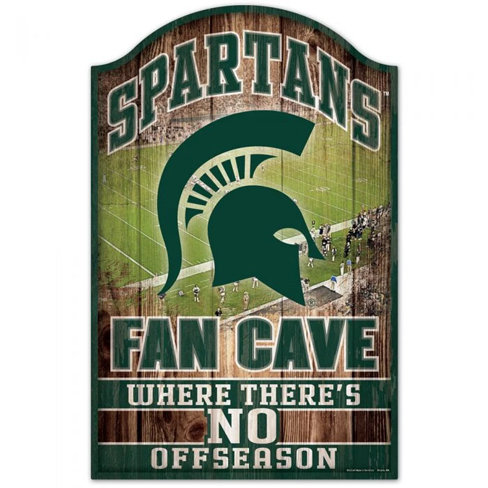 Michigan State Spartans Fan Cave Wood Sign 11" x 17" 1/4" Thick