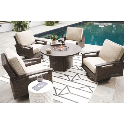 Paradise Trail Round Fire Pit Table Set