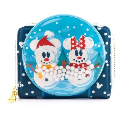 DISNEY SNOWMAN MICKEY AND MINNIE MOUSE SNOW GLOBE ZIP AROUND WALLET