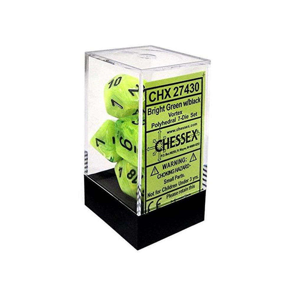 Dice Asst 7Pk Vortex Bright Green/Black