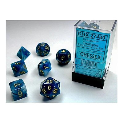 Chessex Phantom 7-Die Set Teal/Gold
