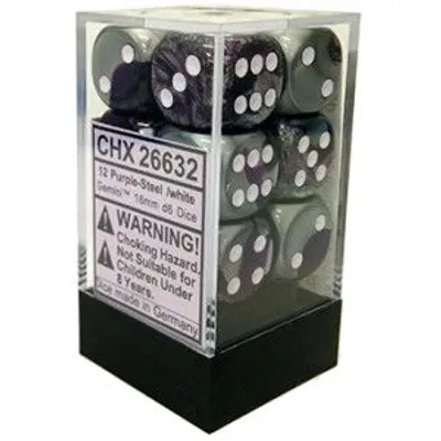 D6 - 12-pack 16mm Gemini Purple-Steel/White