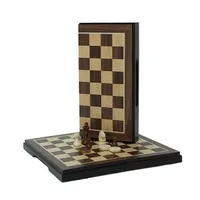 Magnetic Folding Chess & Checkers Set – Walnut Wood Finish 8 inch - Board Game