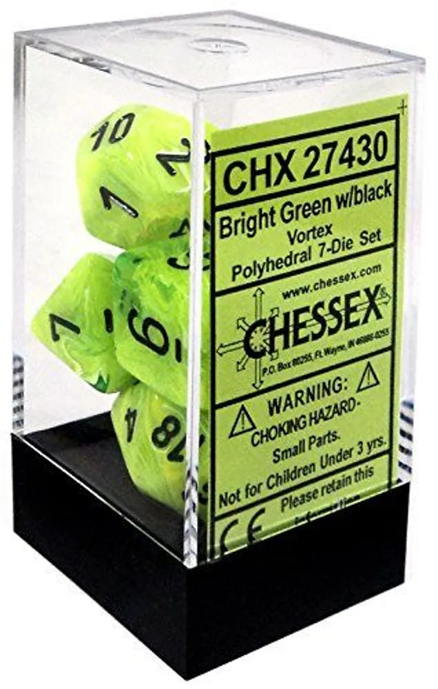 Dice Asst 7Pk Vortex Bright Green/Black