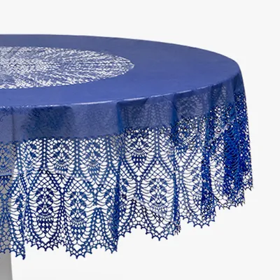 Toalha de mesa redonda PVC renda azul D182cm FIJI