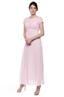 Powder Pink Lace Detail Evening Dress