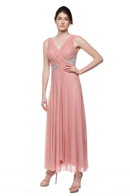 Blush Pink Wrap Waist Evening Gown
