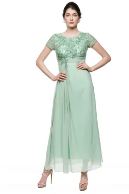 Mint Green Lace A-Line Gown