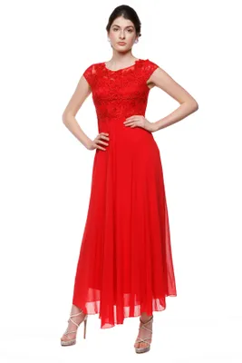 Cherry Lace Detail Evening Dress