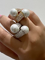 Carolina Olivares twist pearl and rhinstone ring