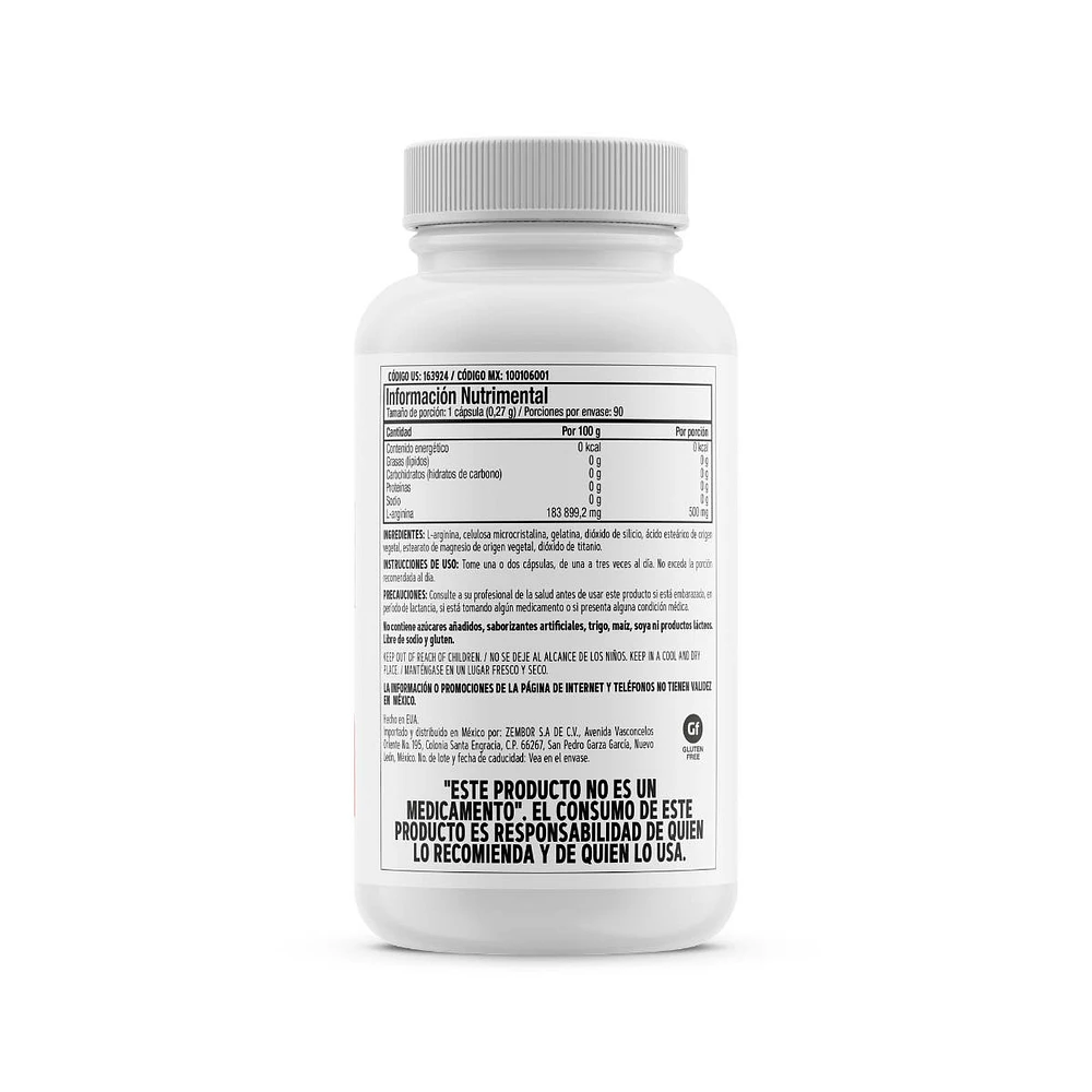 L-Arginina 500 mg GNC 90 Cápsulas