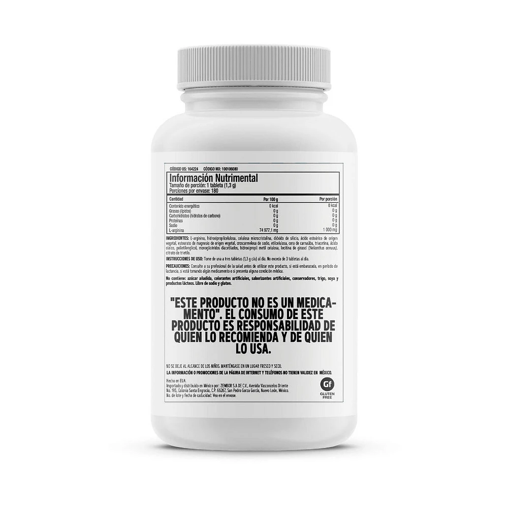 L-Arginina 1000 mg GNC 180 Tabletas